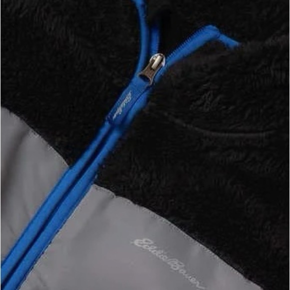 EDDIE BAUER Kids Youth High Pile Hooded Jacket in Black Grey B Size Medium 10 12 - Picture 4 of 16